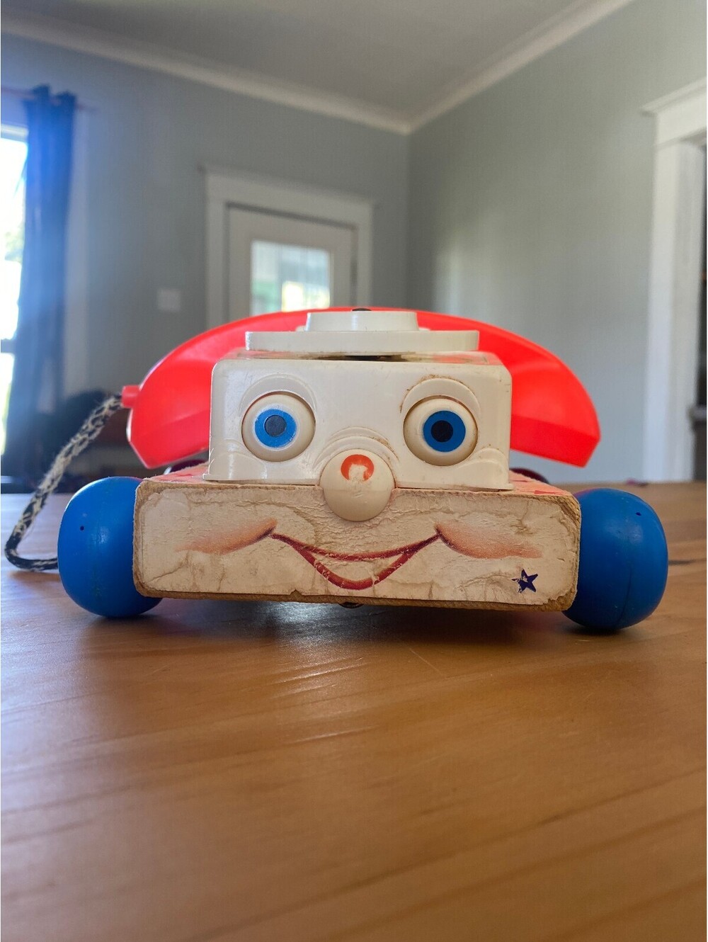 Vintage Fisher-Price #747 Chatter Telephone Wood Base Pull Toy Made USA